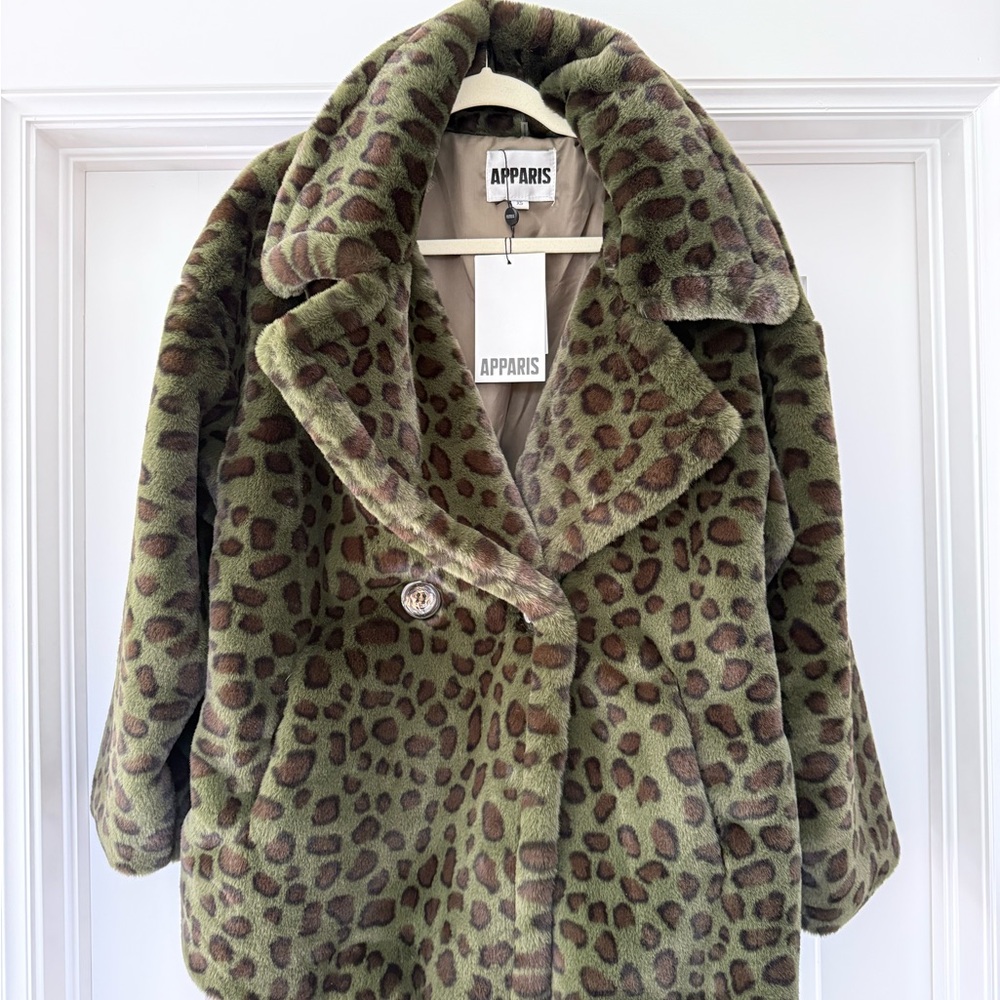 Apparis Olive Leopard Faux Fur Jacket